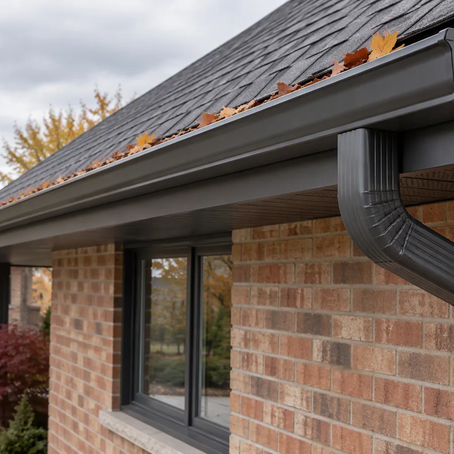 Gutter & eavestrough service detail at Shine Window & Eaves Cleaning
