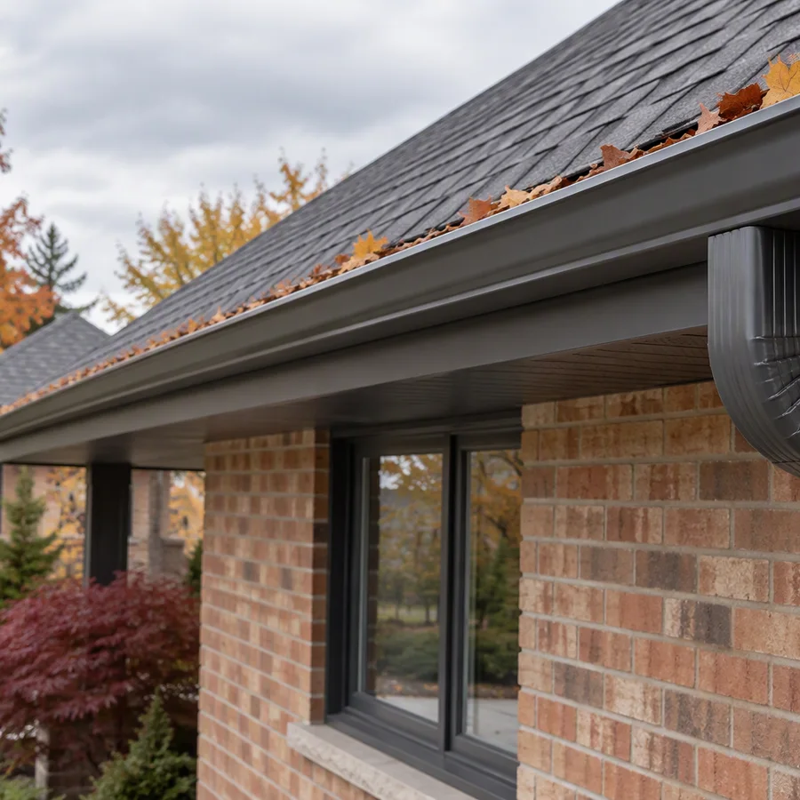 Gutter & eavestrough service close-up at Shine Window & Eaves Cleaning